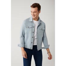 AVVA Erkek Mavi Klasik Yaka Süet Dokulu Mevsimlik Comfort Fit Mont A41Y6011