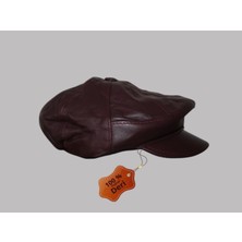Mebes Hakiki Deri Kasket Şapka  Erkek Bordo Rengi Hakikideribordokasket1