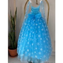 Ayliz Kostüm Evi Kız Çocuk Mavi Elsa Frozen Kostüm, Karlar Kraliçesi Doğum Günü Konsepti, Asa Set Hediyeli