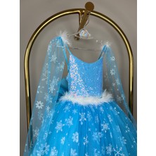 Ayliz Kostüm Evi Kız Çocuk Mavi Elsa Frozen Kostüm, Karlar Kraliçesi Doğum Günü Konsepti, Asa Set Hediyeli