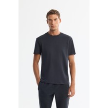 AVVA Erkek Antrasit Bisiklet Yaka Baskılı Elastan Regular Fit T-Shirt A42Y1017
