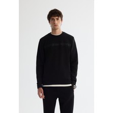 AVVA Erkek Siyah Bisiklet Yaka Pamuklu Baskılı Elastan Regular Fit Sweatshirt A42Y1308