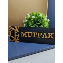 Mutfak Yazılı Yönlendirme Levhası 20X7 cm Siyah Üzeri Gold