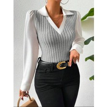 Moda Monisa Şık ve Modern Tasarım Bluz – V Yaka Gömlek Detaylı Kaşkorse