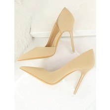 Trendy Anka Kadın Nude Bej Ten Süet 8cm Ince Şeffaf Kapak Topuklu Stiletto Ayakkabı