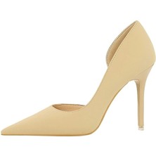 Trendy Anka Kadın Nude Bej Ten Süet 8cm Ince Şeffaf Kapak Topuklu Stiletto Ayakkabı