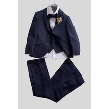 Buhara Ceketli Yaka Çiçekli Çocuk Takım Elbise Lacivert