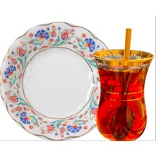 Çay Bardağı 6 Kişilik 18 Parça Gold Kaşıklı Altın Yaldızlı Çay Bardağı Seti