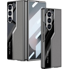 Atlas Galaxy Z Fold 6 Kılıf Ultra Ince Kamera Korumalı Pc + Deri Arka Yüzey Kıpta Poligan Kapak-Gri