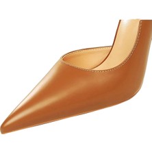 Trendy Anka Kadın Taba Cilt 8cm Ince Şeffaf Kapak Topuklu Stiletto Ayakkabı