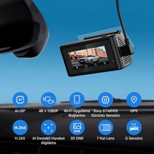 Kawa D11 2 Kameralı Ön / Arka 4K+1080P Sony Starvıs Sensörlü Yapay Zeka Destekli Wi-Fi Gps'li Araç Kamerası