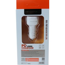 Megatech T05-M40 Beyaz  40W Pd-Usb Araç Çakmaklık Şarj Başlığı Hızlı Şarj