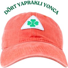 Perlotus Vintage Yıkamalı Pamuk Şapka Dört Yapraklı Yonca Nakışlı Turuncu
