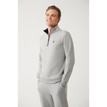 AVVA Erkek Gri Dik Yaka Fermuarlı 3 İplik Şardonlu Regular Fit Sweatshirt E001020