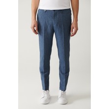 AVVA Erkek Mavi Beli Lastikli Keten Karışımlı linen Touch Relaxed Fit Takım Pantolonu A41y3260