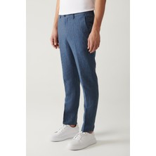 AVVA Erkek Mavi Beli Lastikli Keten Karışımlı linen Touch Relaxed Fit Takım Pantolonu A41y3260