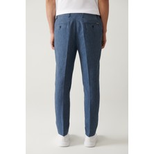 AVVA Erkek Mavi Beli Lastikli Keten Karışımlı linen Touch Relaxed Fit Takım Pantolonu A41y3260