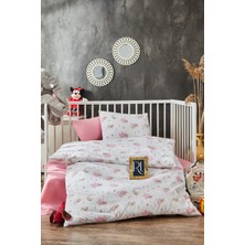%100 Organik Pamuk Yıldızlı Pembe Bebek Nevresim Takımı Çarşaflı