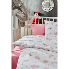 %100 Organik Pamuk Yıldızlı Pembe Bebek Nevresim Takımı Çarşaflı