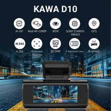 Kawa D10 Çift Kameralı 4K+1080P Sony Starvıs Sensörlü Yapay Zeka Destekli Wi-Fi ve Gps'li Araç Kamerası