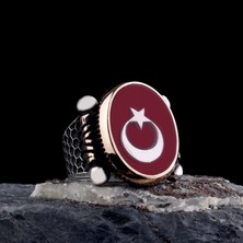 Tesbih Sepetim 925 Ayar Gümüş Kırmızı Mineli Ayyıldız Model Erkek Yüzük