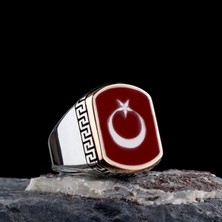 Tesbih Sepetim 925 Ayar Gümüş Kırmızı Mineli Ayyıldız Model Erkek Yüzük