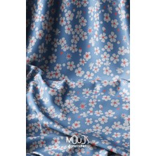 Mavi Mini Çiçek Desenli Dijital Baskılı Kumaş Süetimsi Doku En 155CM Kms-46