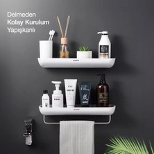 Miecoco Ecoco Duvara Yapışkanlı Banyo ve Mutfak Düzenleme Rafı Havlu Askılıklı Gri