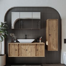 Roomart Lavabolu Mat Mdf 120 cm Çekmeceli Banyo Dolabı + Aynalı Üst Dolabı + Boy Dolabı
