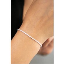 Ricco Jewellery 14 K White Gold Kaplama 925 Ayar Gümüş Zarif Su Yolu Bileklik