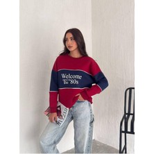 Yazı Detaylı Renk Bloklu Bisiklet Yaka 3 Iplik Sweatshirt