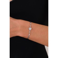 Ricco Jewellery 14 K White Gold Kaplama 925 Ayar Gümüş Kalp Bileklik
