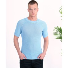 Slim Fit Pamuklu Örme Triko Tişört Dar Kesim Bisiklet Yaka T-Shirt