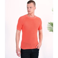 Slim Fit Pamuklu Örme Triko Tişört Dar Kesim Bisiklet Yaka T-Shirt