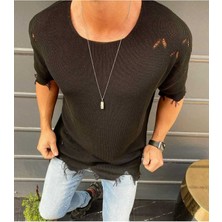 Lazer Kesim Yırtık Detaylı Oversize Tişört  Trend Rahat Salaş Kesim