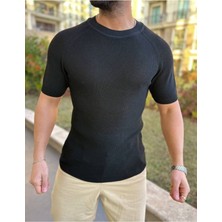Örme Triko Tişört Kısa Kollu Pamuklu Triko Slim Fit Dar Kesim T-Shirt