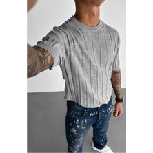 T-Shirt Nefes Alabilen Terletmez Bisiklet Yaka Kalın Fitilli Tshirt Oversize  Bol Kesim Tişört