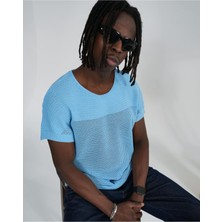 Erkek Oversize Fileli Örgü Tişört Nefes Alabilen Hafif Bisklet Yaka Tişört