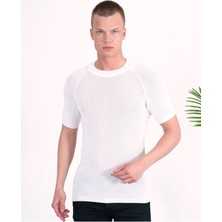 Slim Fit Pamuklu Örme Triko Tişört Dar Kesim Bisiklet Yaka T-Shirt