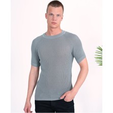 Elku Moda Slim Fit Pamuklu Örme Triko Tişört Dar Kesim Bisiklet Yaka T-Shirt