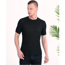 Slim Fit Pamuklu Örme Triko Tişört Dar Kesim Bisiklet Yaka T-Shirt