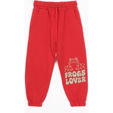 Zepkids Kurbağa Baskılı Lastikli Paça Kırmızı Renk Erkek Çocuk Eşofman Tek Alt