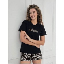 Mihra Compact Penye Kısa Kollu Kadın Siyah Şortlu Pijama Takımı