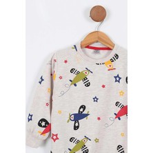Uçak Baskılı Erkek Çocuk Uzun Kollu Pijama Takımı