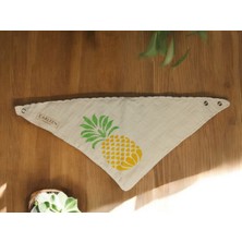 Ananas Desen Kök Boya El Baskısı Müslin Uyku Arkadaşı 4 Lü Aksesuar Set (Diş Kaşıyıcı Fular Emzik Askısı