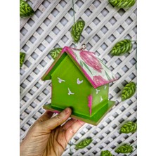 Nsn Ahşap Dünyası 2 Adet Ahşap Kuş Evi, Ağaçlar İçin Kuş Yuvası, Pembe Yesil Bahçe Süsü