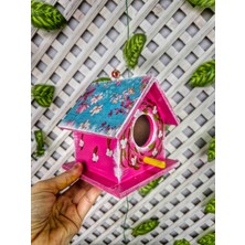 Nsn Ahşap Dünyası 2 Adet Ahşap Kuş Evi, Ağaçlar İçin Kuş Yuvası, Pembe Yesil Bahçe Süsü