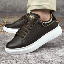Kahverengi Beyaz Tabanlı Fermuar Detaylı Spor Ayakkabı Günlük Sneaker Ortopedik Tabanlı Meq3