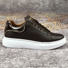 Kahverengi Beyaz Tabanlı Fermuar Detaylı Spor Ayakkabı Günlük Sneaker Ortopedik Tabanlı Meq3