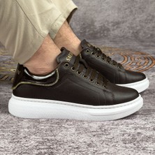Kahverengi Beyaz Tabanlı Fermuar Detaylı Spor Ayakkabı Günlük Sneaker Ortopedik Tabanlı Meq3